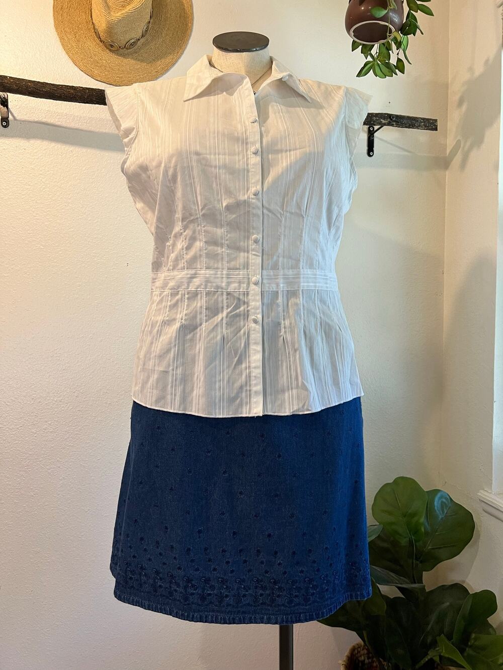 Merona Y2K White Ribbed Corset Cap Sleeve Button Front Blouse Size XXL NEW